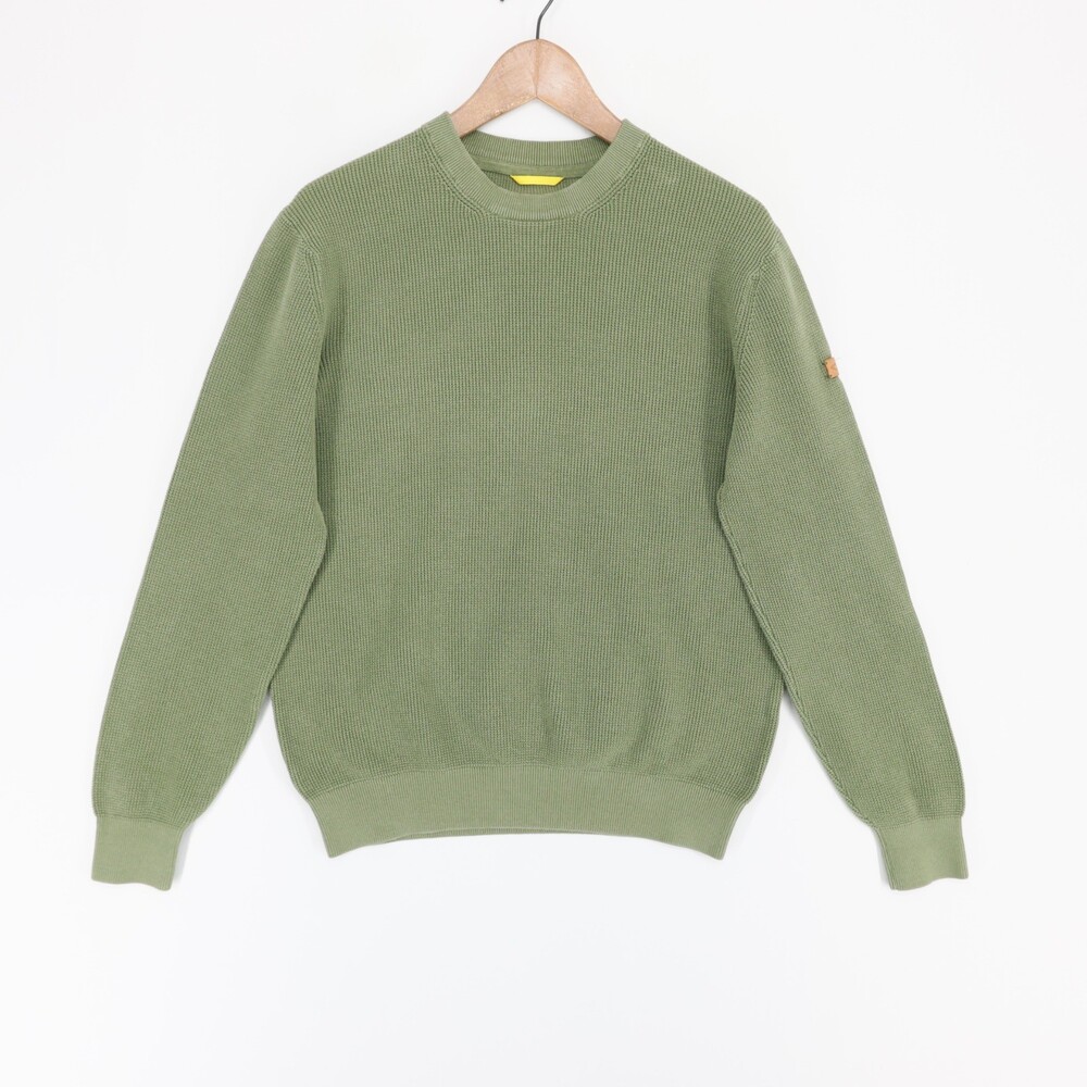 Camel Active Sweater Mens M Green Crewneck Ribbed Organic Cotton Knit Pullover